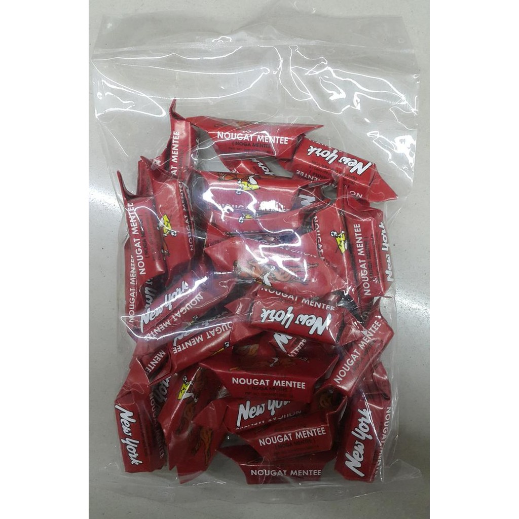 Pilihan- Permen Susu Nougat Merah Kacang Mede New York 200Gr Permen Nogat Jadul