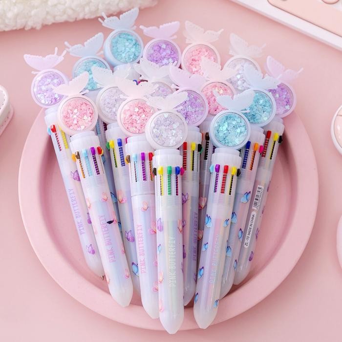 

New Pulpen 10 warna kupu kupu mekanik Ballpoint pen Bolpen pena butterfly rollerball warna-warni