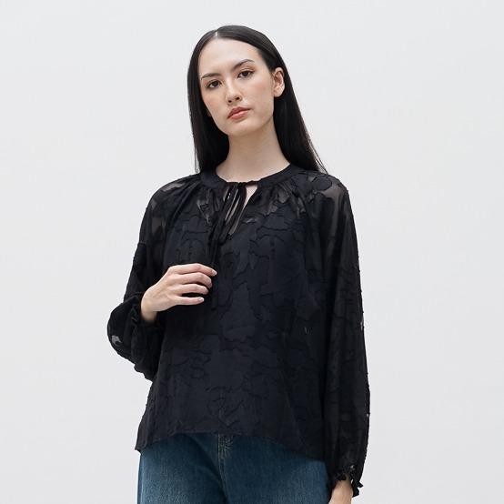 Pilihan- This Is April Atasan Blouse Wanita Lengan Panjang See Through Pevita Top Brown Dan