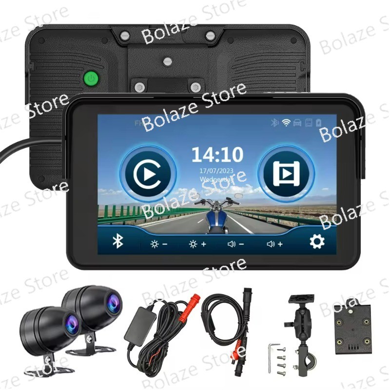 7" IPS Touch Screen Portable Wireless Carplay & Android Auto for Motorcycle IPX66 Waterproof, Dual C