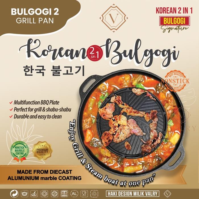 Valry Bulgogi 2 Grill Pan Bbq Panci Shabu Shabu Pan Alat Panggang Anti Lengket Marble Granit Wajan