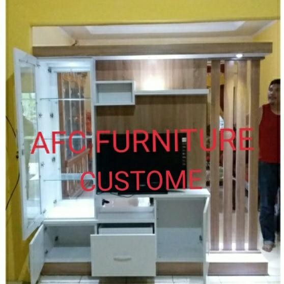 ASLI Lemari partisi penyekat ruang tamu 2 sisi Jabodetabek Kayu Furniture Tv READY STOCK