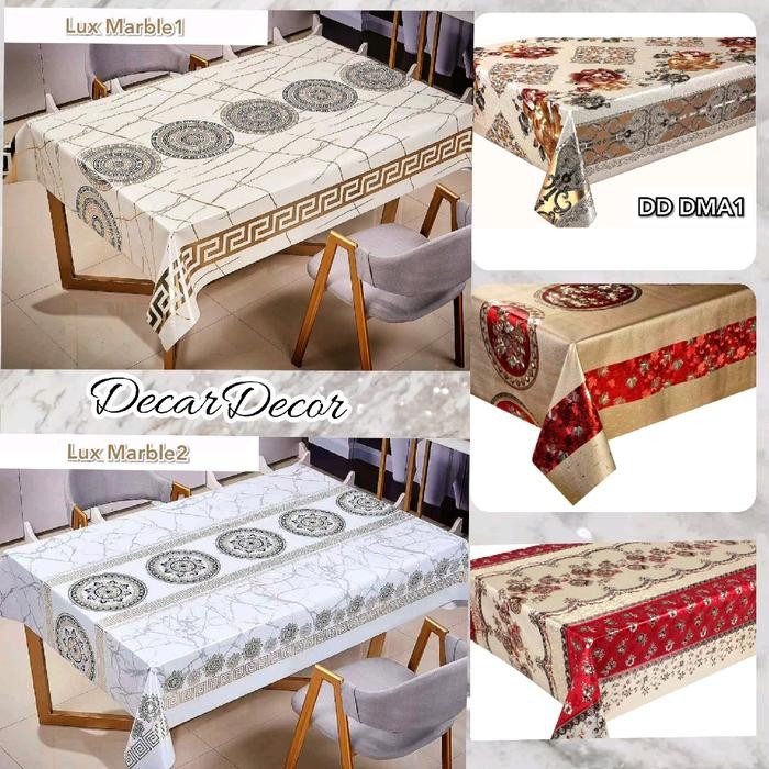 Taplak Meja Tamu Lentur Panjang Meteran Taplak PVC gold Mewah Waterproof