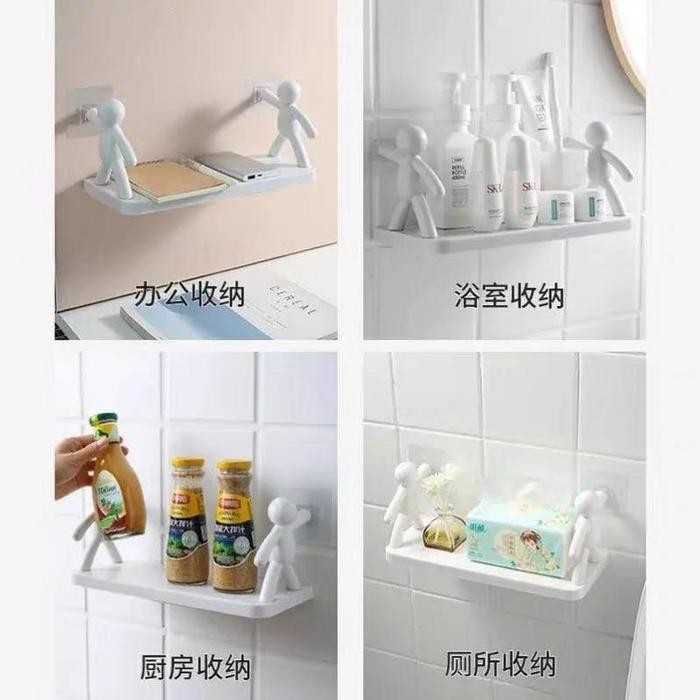 Rak Tempel Minimalis Karakter Tanpa Paku / Rak Tempel Kamar Mandi Serbaguna Dinding Tempel