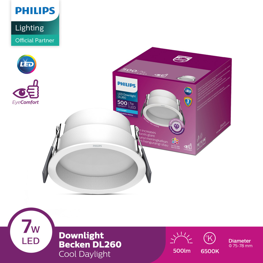 Lampu Philips LED Downlight Becken DL260 7W 65K Putih