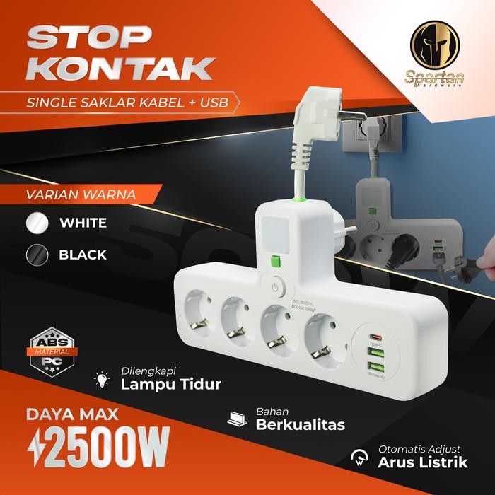 BERKUALITAS Stop Kontak Colokan Listrik USB Kabel Single Saklar On Off Dinding Aesthetic 2 3 4