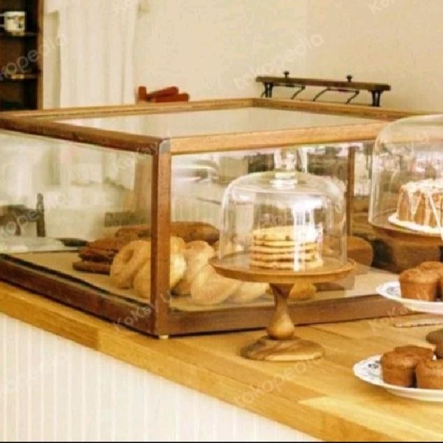 Ready Etalase Makanan Tempat Kue Kafe Food Display Kayu Jati Belanda Dan Kaca Uk 60X40X22