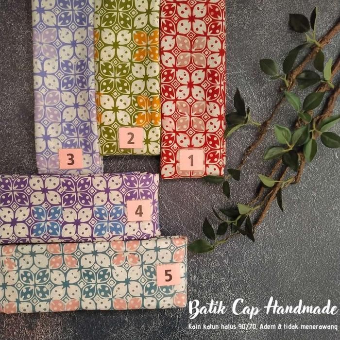 Kain Batik Cap Handmade Kawung Titik ( Merah - Hijau - Ungu - Biru Ungu - Abu Pink )