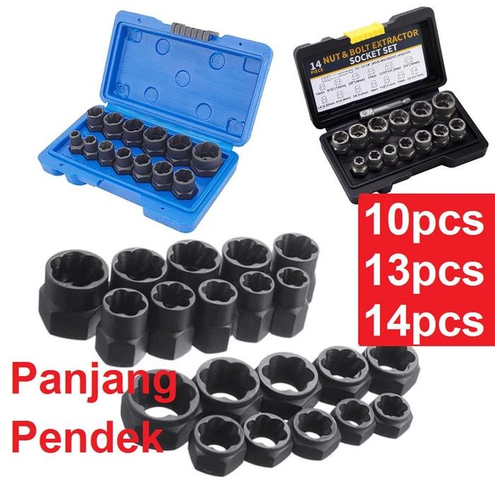 10 13 14 PCS Alat Pembuka Baut Mur Rusak 9mm-19mm Set Kunci Ring pass Damage