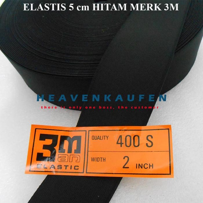 Karet Elastis Elastic Lebar 5 cm Merek 3M Kualitas Bagus Tebal 1,5 mm Warna Hitam Harga Per Meter