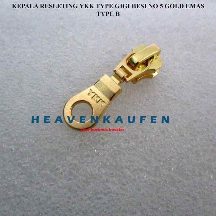 Kepala Resleting Kepala Zipper YKK Gigi Besi No 5 Gold Emas Kode B Per 2 pcs