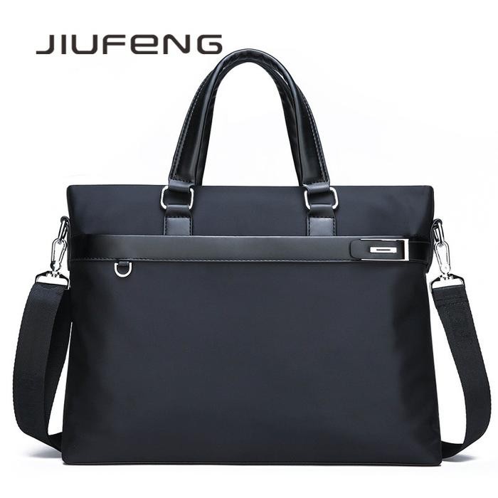 ORIGINAL JIUFENG Tas Bahu Pria Bisnis Kanvas Tahan Satu Tas Kantor Tas Komputer 14 Inci Ransel