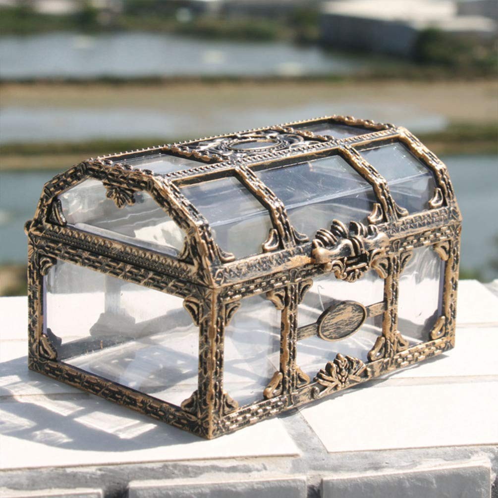 Vintage Transparent Pirate Treasure Storage Box Candy Trinket for Jewelry Crystal Gem Trinket Earrin