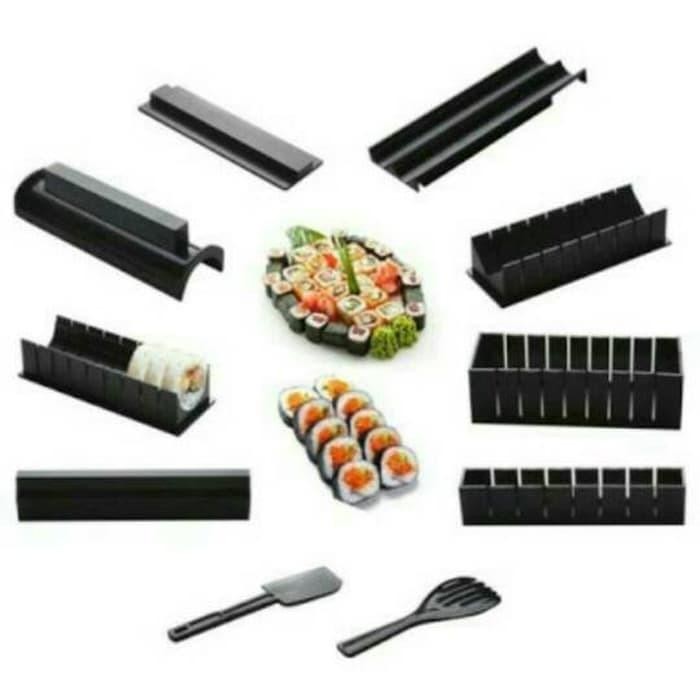 SUSHI MAKER PROFESSIONAL 10 SET CETAKAN SUSHI LENGKAP Alat Bulat Hitam Plastik