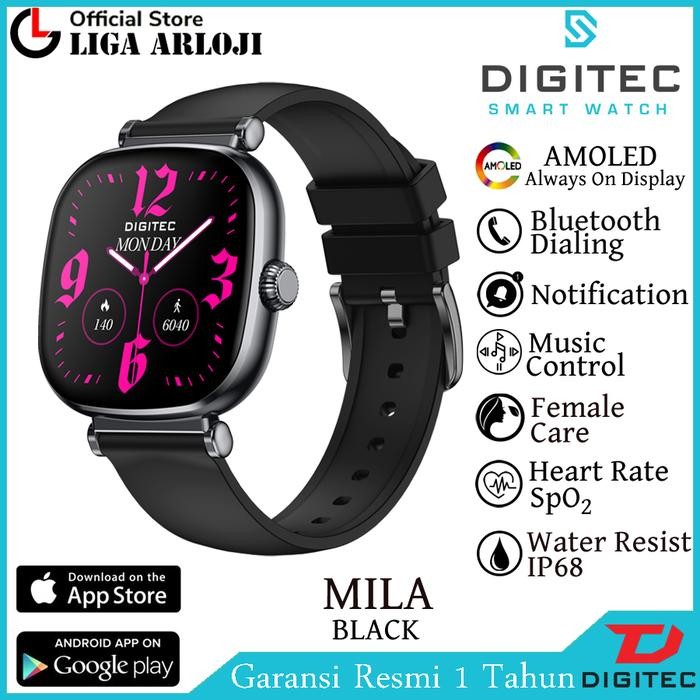 Digitec Smart Watch MILA Jam Tangan Wanita Digital Smartwatch AMOLED Black 38mm