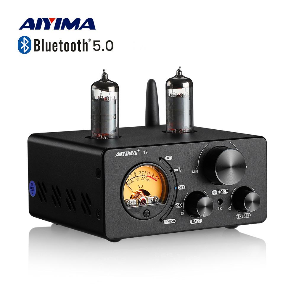 Aiyima Audio T9 Bluetooth 5.0 Vacuum Tube Amplifier Usb Dac Stereo Receiver Coax/Opt Hifi Home Audio