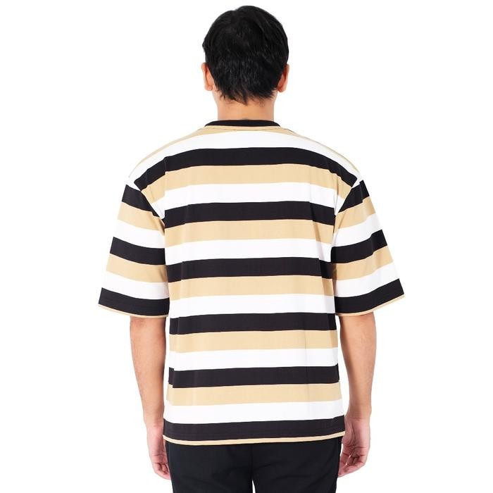 4a3c- Poshboy Kaos Lengan Pendek Pria Warna Hitam Motif Garis Bahan Super Premium Original