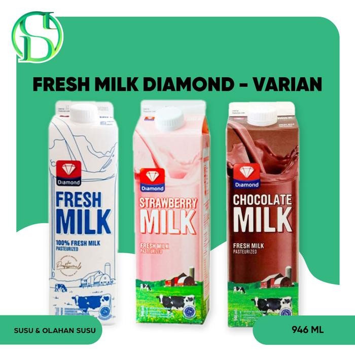 Eat77- Fresh Milk Diamond 946Ml Coklat, Strawberry, Plain Bukan Uht
