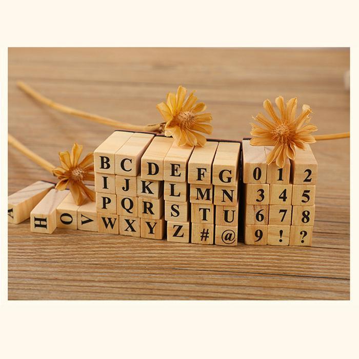 PROMO [SAHABAT-MANCING]Wooden Stamp Set stempel alfabet, stempel huruf angka, stempel kayu DIY 4