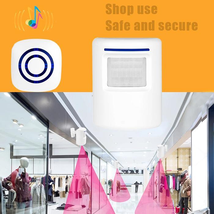 Premium Bel Pintu Nirkabel Pir Sensor Inframerah Detektor Gerak Masuk Bel Pintu Alarm W/Receiver &