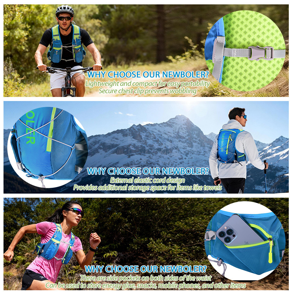 NEWBOLER Running Hydrating Vest Backpack Men Cycling Backpack Hiking Marathon Hiking Vest 2L Water