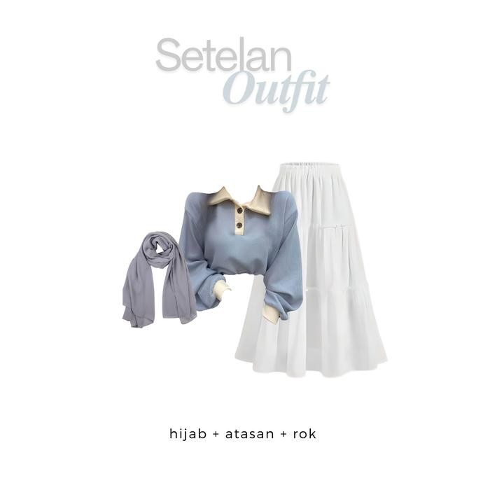 SETELAN WANITA HIJAB OOTD KEKINIAN TERBARU OUTFIT LEBARAN OOTD HIJAB KOREAN STYLE ( ROK RUFFLE