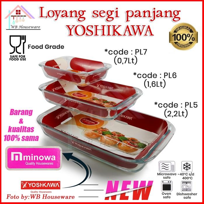 Loyang kaca saji segi panjang tahan panas / prasmanan YOSHIKAWA/ Glass