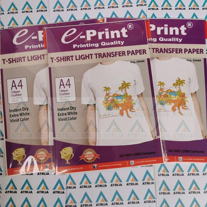 

Pilihan- T-Shirt Light Transfer Paper Eprint- Kertas Print Sablon Putih A4