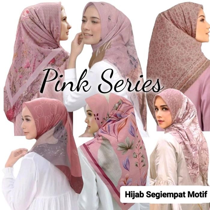 Pilihan- Hijab Segiempat Motif Seri Warna Pink/Dusty Pink/Merah Muda