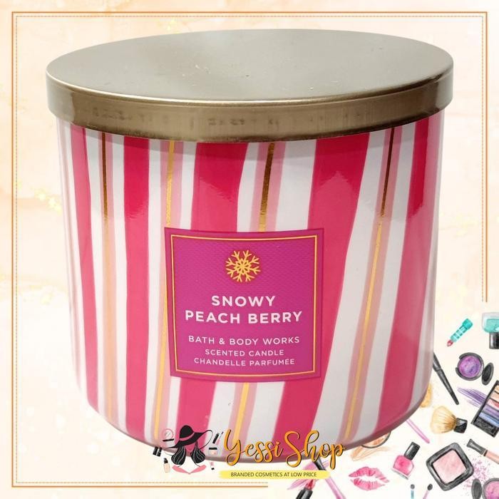 Bath & Body Works SNOWY PEACH BERRY 3-Wick Scented Candle 411 Gram