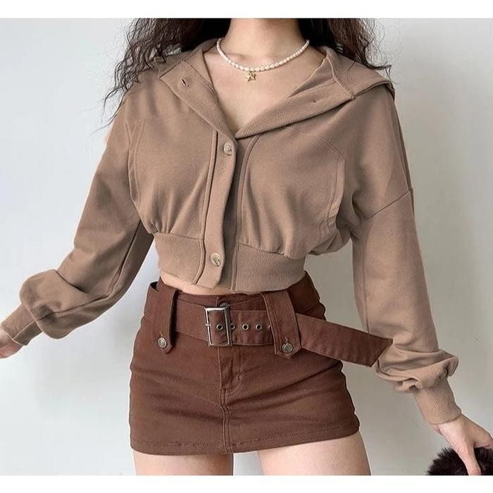 TERMURAH Atasan wanita Mishka Croope Button Korean Style - Hoodie jaket wanita kekinian READY STOCK