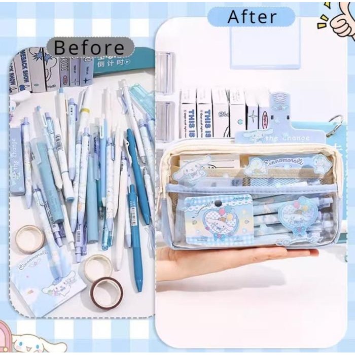 

OJ TEMPAT PENSIL AESTHETIC TRANSPARAN DENGAN STICKER BERKAPASITAS BESAR / CUTE PENCIL CASE LARGE