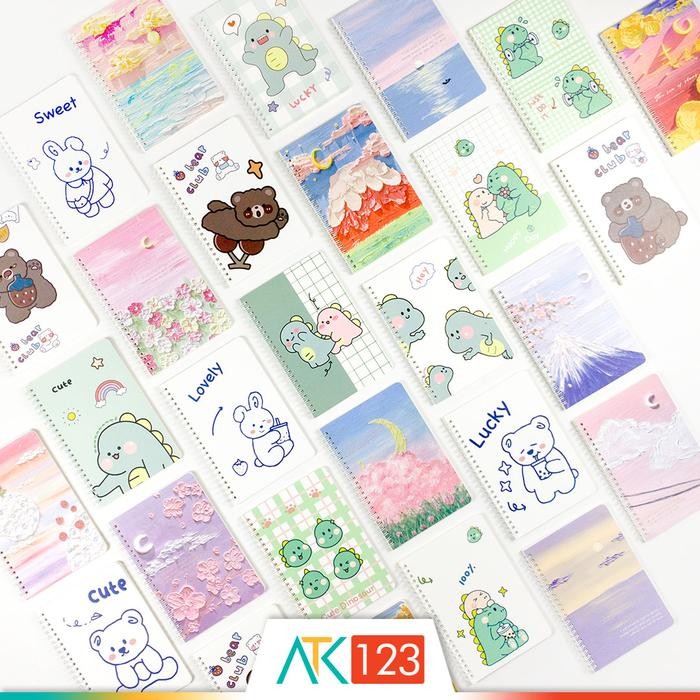 

New Buku Catatan / Notebook A5 Motif Lucu / Fancy / Kartun / Karakter / 3D Lukisan Alam Cat Minyak