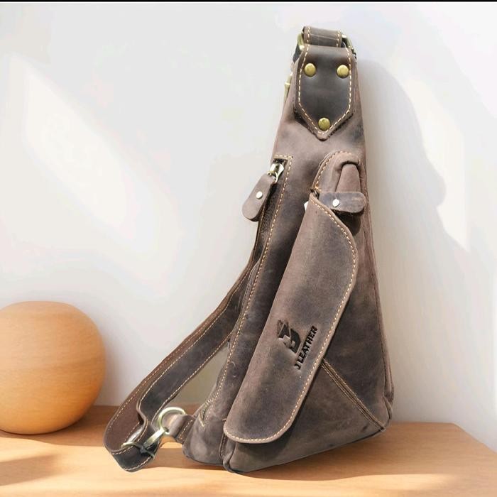 Ready Tas Slingbag,Weistbag Pria Kulit Asli Crazy Horse