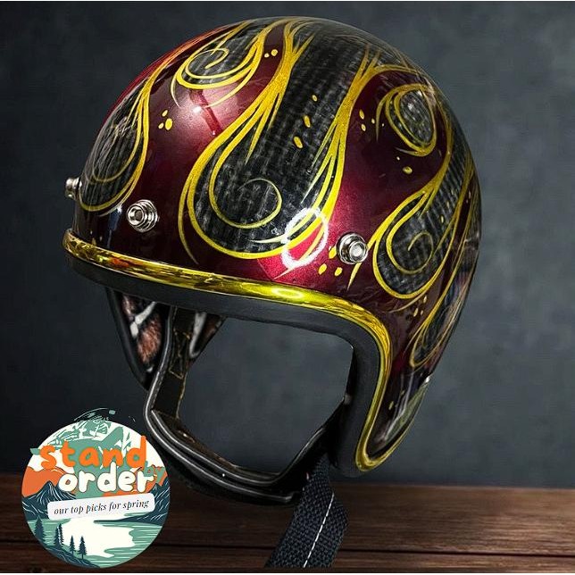 Slimhead 500TX RAW Candy Red Gold Flame - helm slimhead,helm vespa,helm chopper
