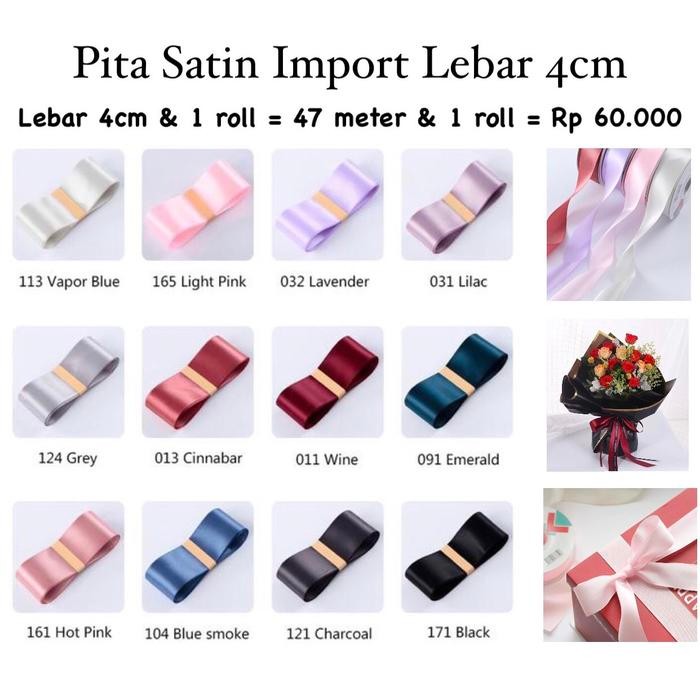 Pita Satin 4cm Premium [Ecer per meter] untuk Hampers Buket Kado Natal Kain Besar