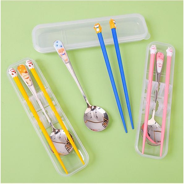 Sendok Makan Sumpit Makan Set Lunch Box Cantik Stainless Steel
