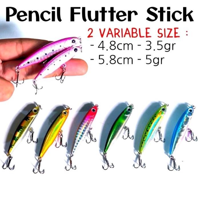 PJS Pencil Flutter Stick Mini Umpan GT , Barramundi, Kakap 4.8cm - 3.5gr 5.8cm - 5gr Umpang Casting