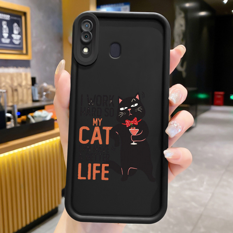 Casing Hp untuk Samsung Galaxy A20 A20s A30 A21s M10s Case Hp Casing pola Kucing Hitam HP Cesing mat