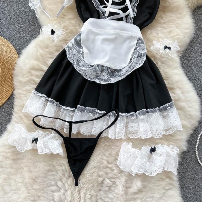 6XB6  Lingeire Wanita Anime Cosplay French Maid Set A312 Lingerie