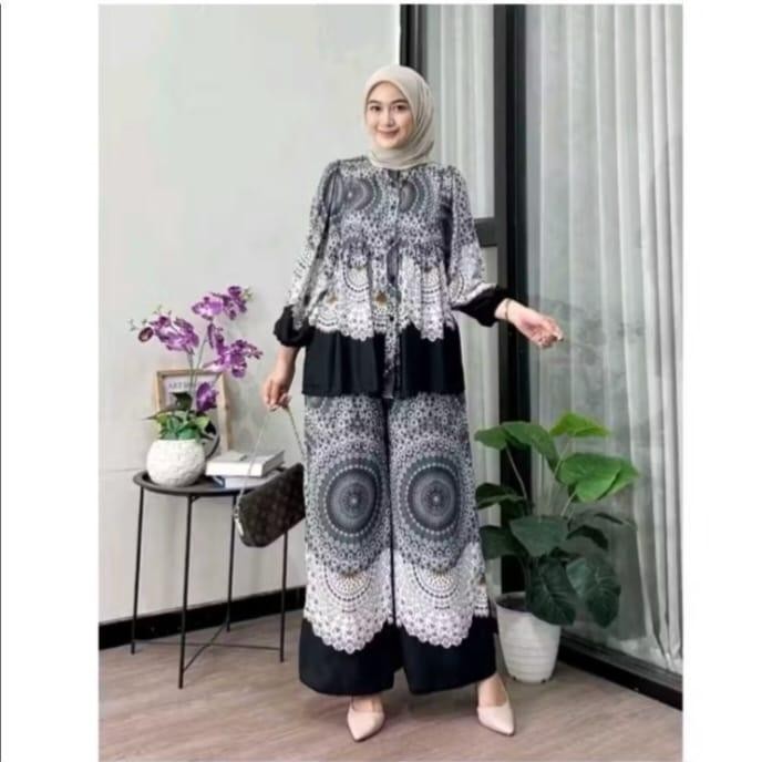 Terbaru Avica Set Rayon LD 120 Celana Kulot Tangan Balon // One Set Rayon // Setelan Rayon One Set