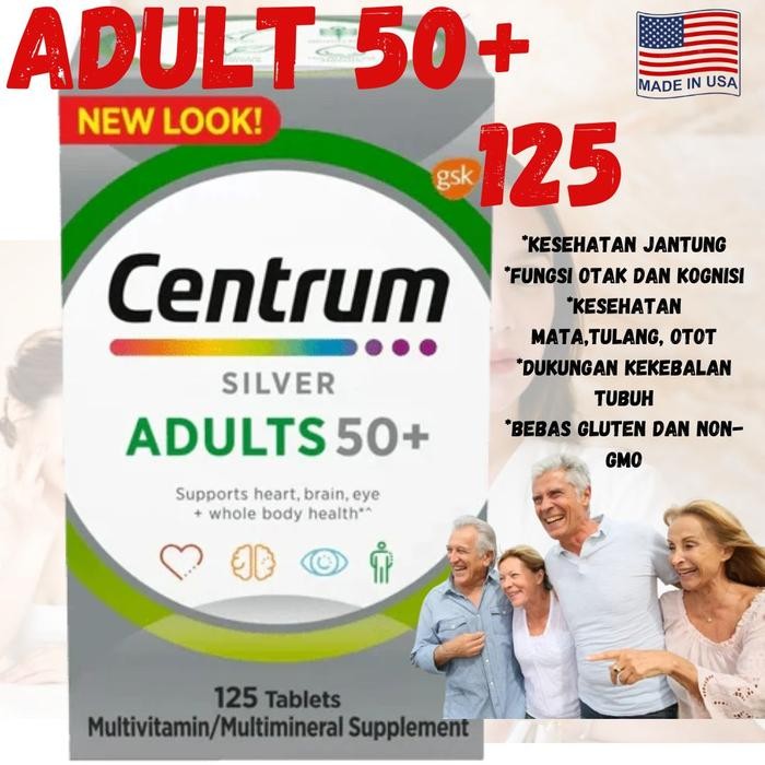 ORIGINAL Centrum Silver Multivitamin untuk Dewasa 50+, Suplemen Multivitamin/Multimineral dengan
