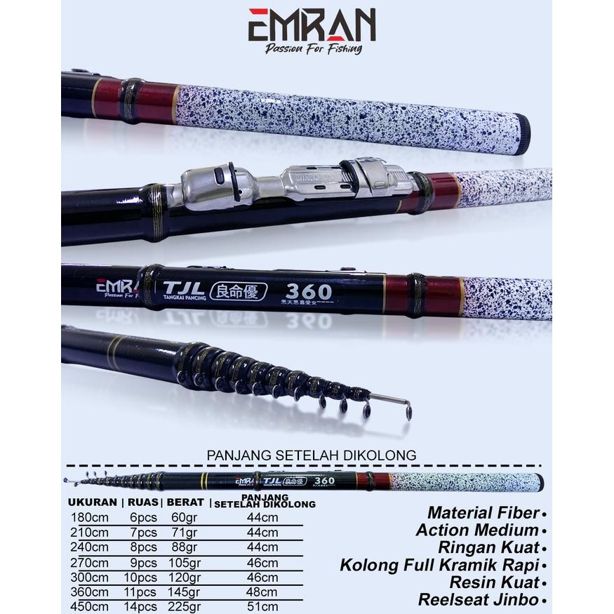 Joran tegek kolong Orca TJL & Emran TJL ruas pendek kolong full kramik rapi resin kuat (TERBAIK)
