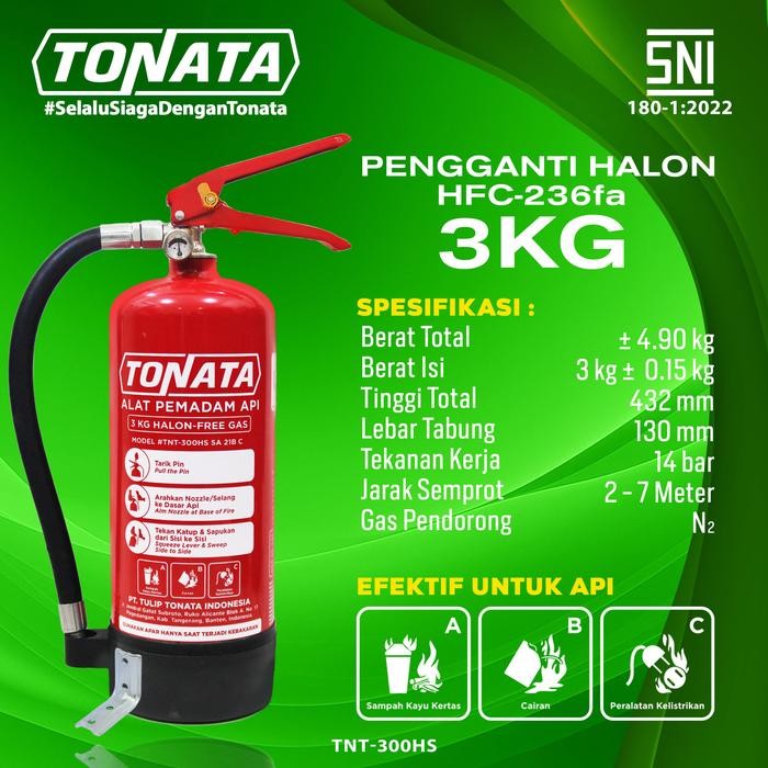 Alat Pemadam Tonata Sni / Apar Clean Agent Hcfc/Hfc 3 Kg