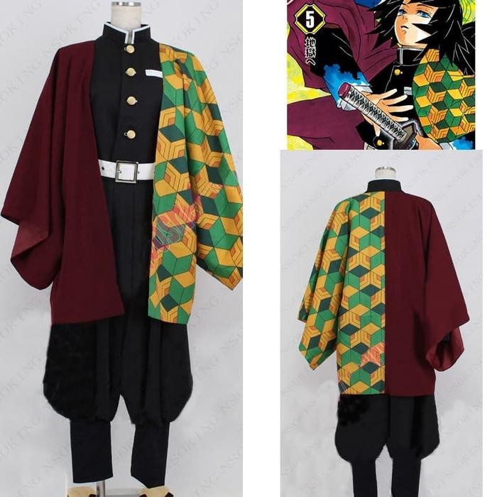 TERLARIS FULLSET COSTUME GIYUU TOMIOKA KIMETSU NO YAIBA READY STOCK
