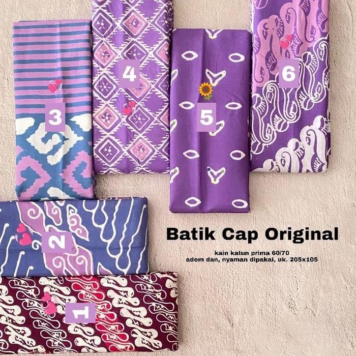 Kain Batik Cap Handmade Serian Ungu Pink - Ungu Soft - Ungu Muda - Lilac - Jumputan Ungu - Batik Cap