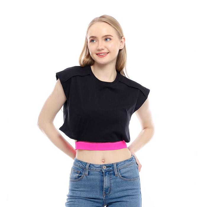 ug5s- Crop Top Polos Karet Pinggang Atasan Crop Tanpa Lengan Kaos Crop Sporty Enough For