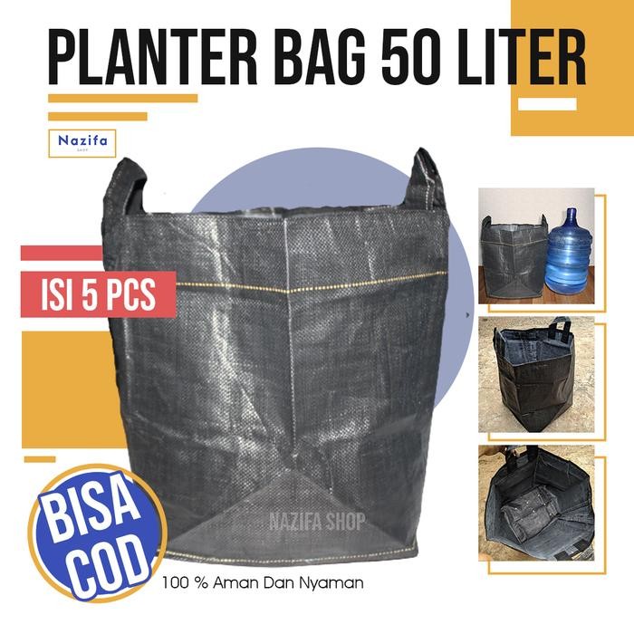 Planterbag 50 Liter Isi 5Pcs Pot Tanaman Besar Polybag Jumbo Hitam