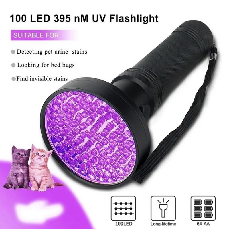 UV Flashlight 100/128 LED UV Light 395nm UV Flashlights Ultraviolet Torch Black Light Detector for