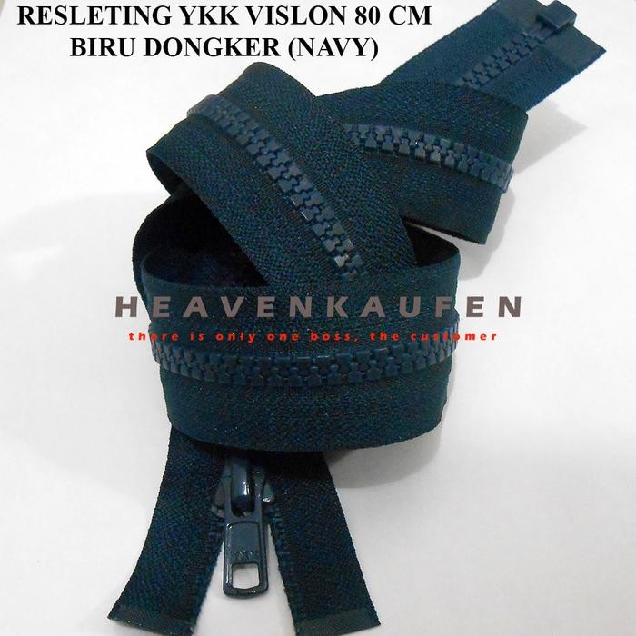 Resleting Zipper Jaket YKK 80 cm Biru Navy Dongker Type Gigi Vislon Set Open End Harga Per Pc